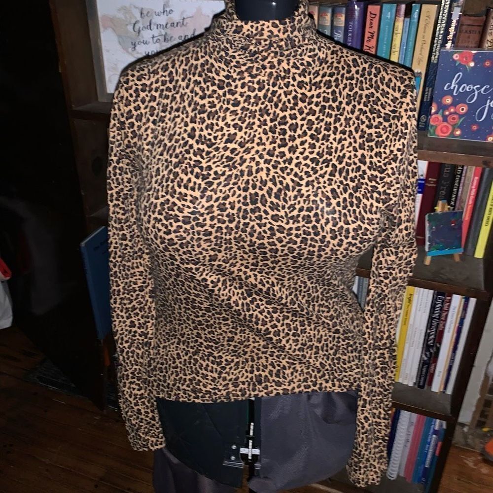 J Crew S leopard print normcore basic turtleneck top
